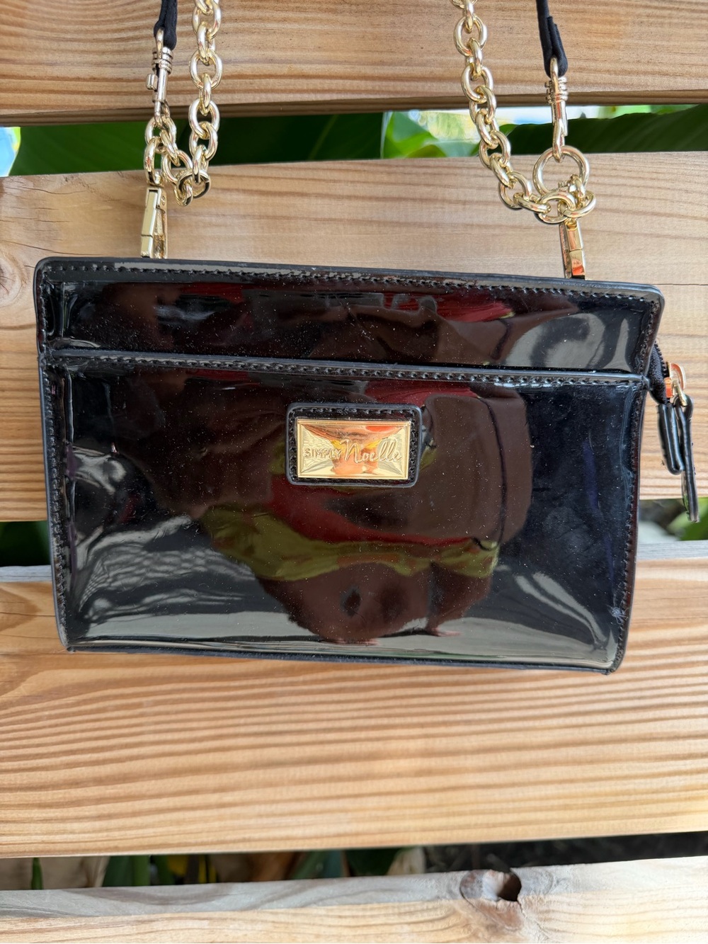 Black Patent Crossbody with Gold Chain